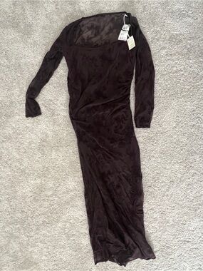 Long Sleeve Sheer Maxi Dress in Deep Plum/Browb